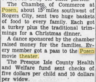 Posen Theater - Article Referencing Theater Dec 26 1958 (newer photo)